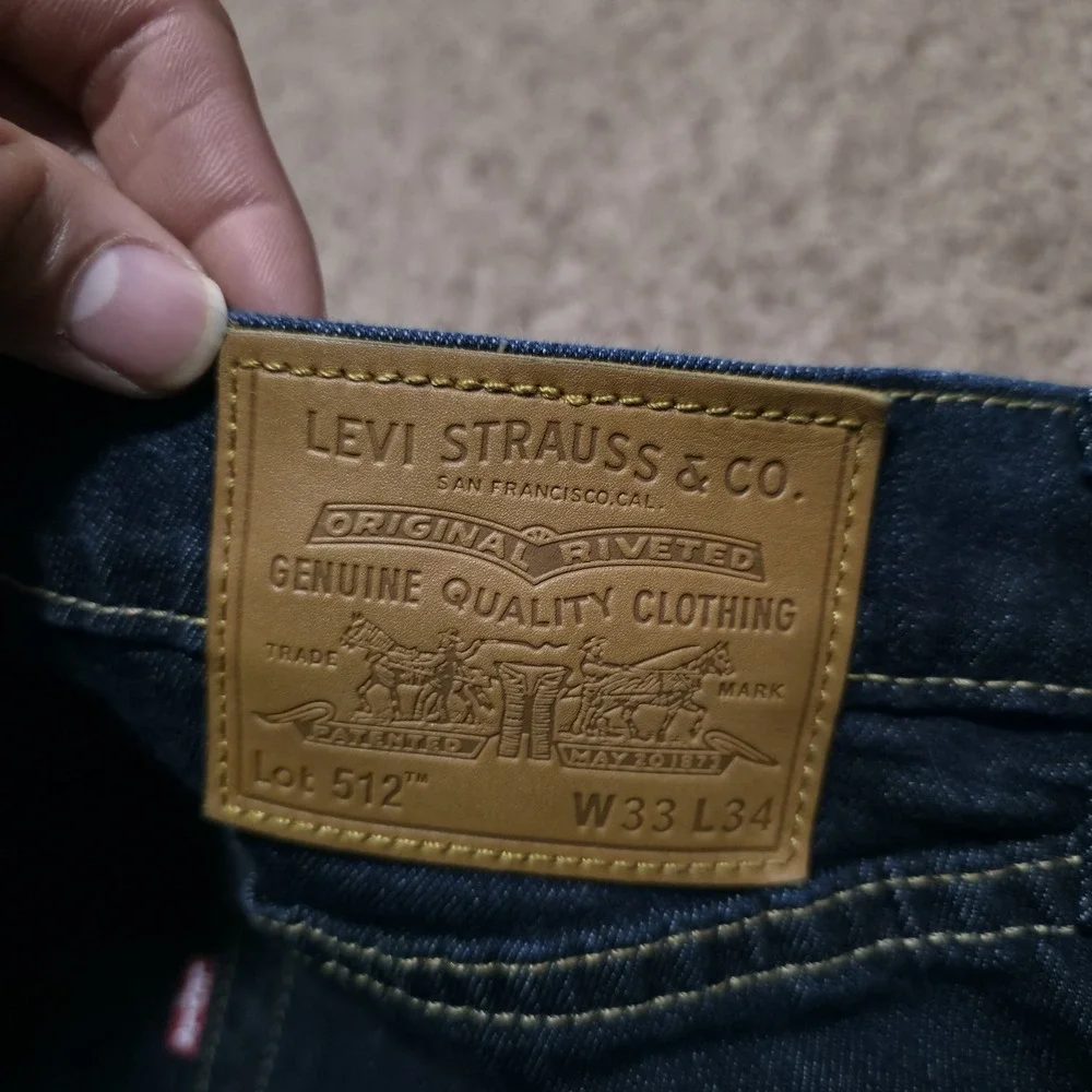 Levi Premium 512 Dark Wash Jeans Mens 33 x 34 Big E Pants *Barely Worn Excellent